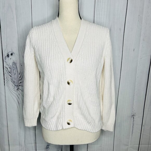Old Navy Cardigan Sweater Ivory Ribbed Cable Knit Button Up Women’s Sz XS - Picture 1 of 10